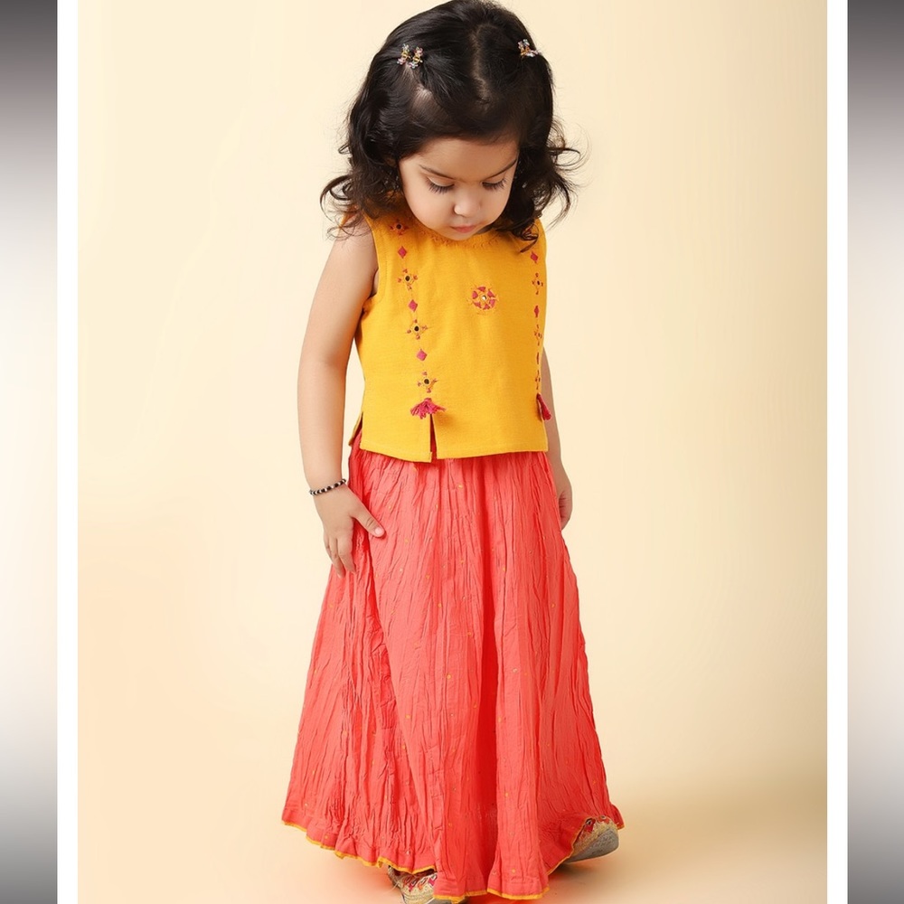 Girls Cotton Embroidered Lehenga Set